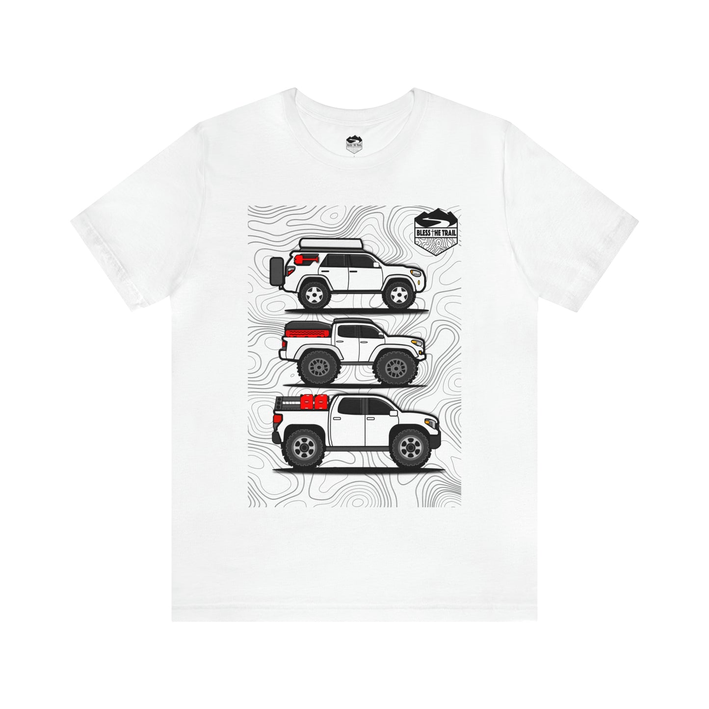 Topo Toyota Trail Trio Tee: Embrace Adventure with Iconic 4Runner, Tacoma, and Tundra